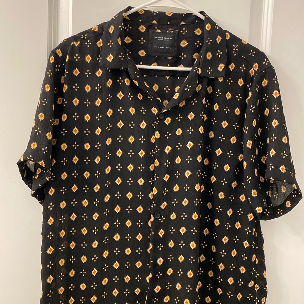 Denim & Flower button up size L